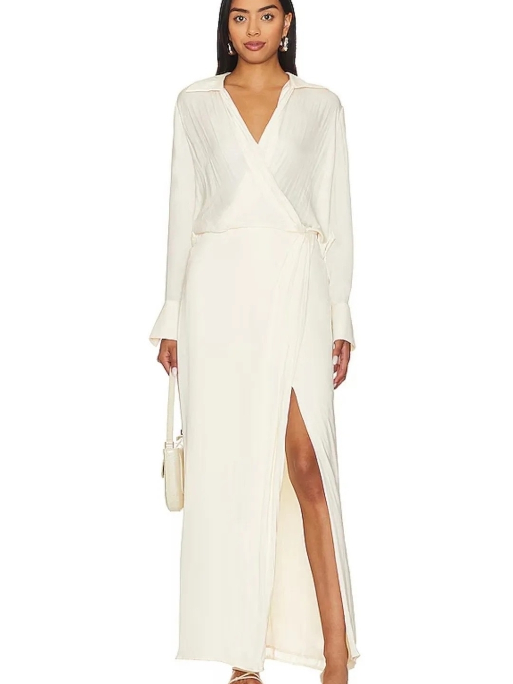 REVOLVE Aida Cream Wrap Maxi Dress with High Side Slit - Picture 1 of 6